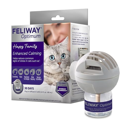 Difusor de feromonas FELIWAY Optimum Calming + Recambio para gatos (30 días, 47 ml) - Ayuda a reducir los signos más comunes de estrés - Recomendado por veterinarios - Máxima tranquilidad